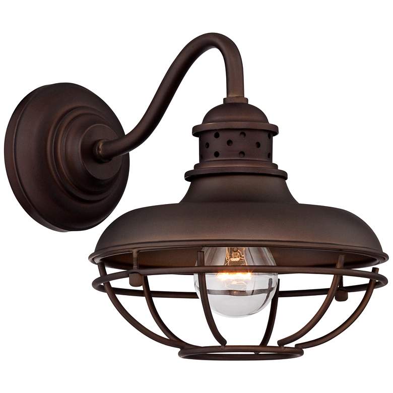 Image 5 Franklin Park 9 inch High Bronze Metal Cage Industrial Wall Sconce more views