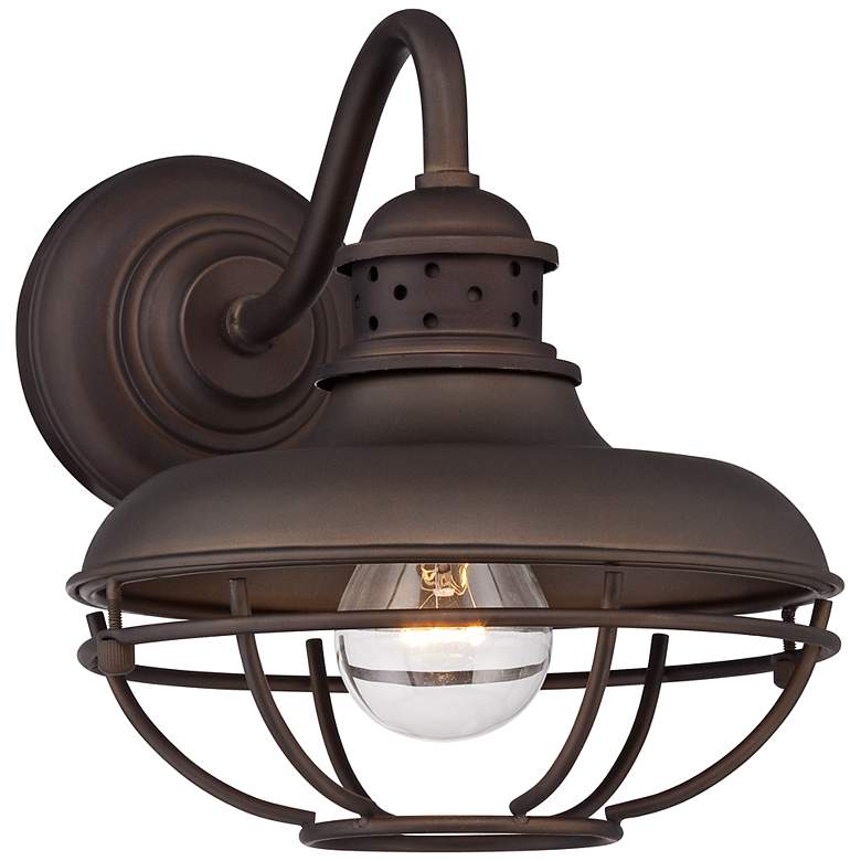 Image 3 Franklin Park 9" High Bronze Metal Cage Outdoor Wall Light