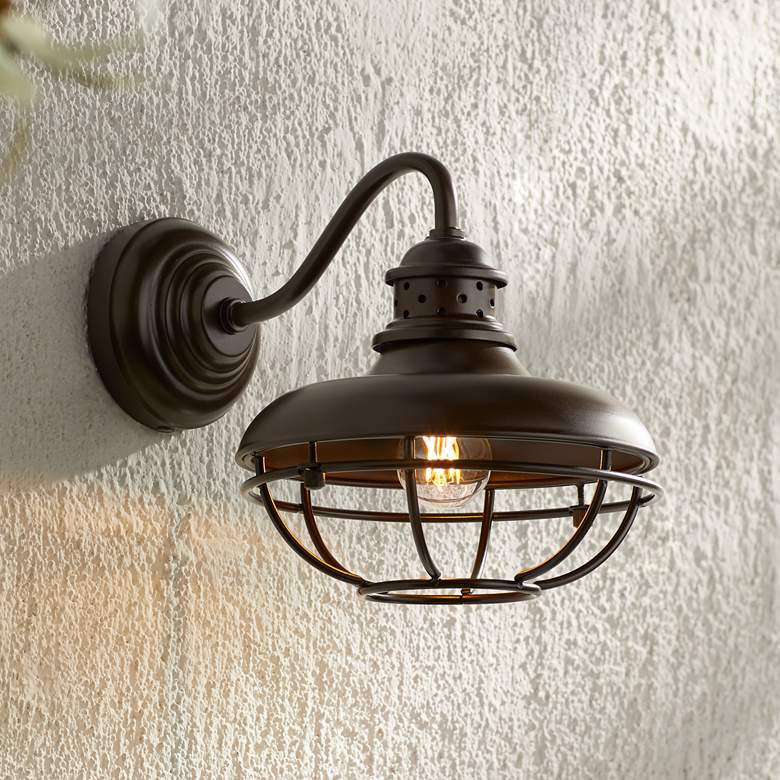 Image 2 Franklin Park 9 inch High Bronze Metal Cage Outdoor Wall Light