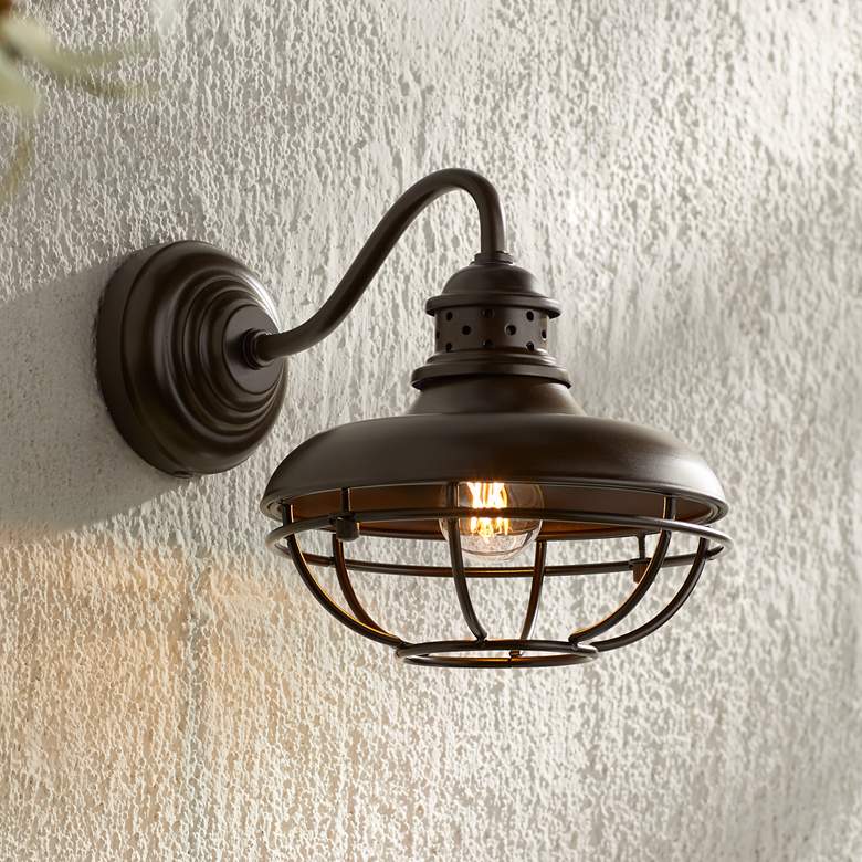 Image 1 Franklin Park 9 inch High Bronze Metal Cage Outdoor Wall Light