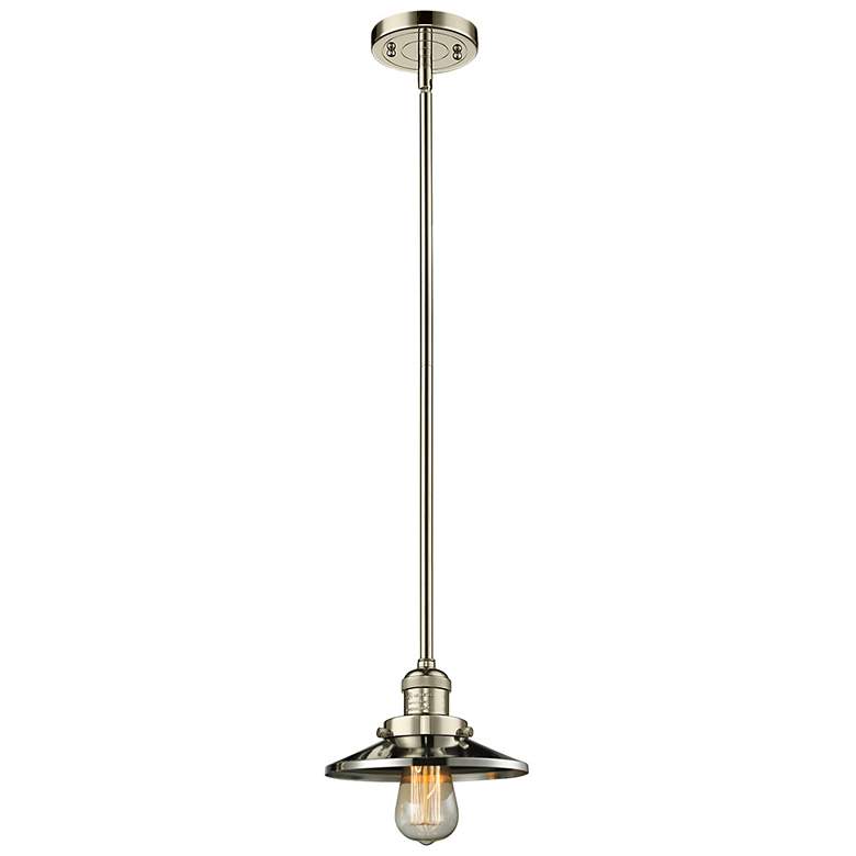 Image 1 Franklin Railroad 8" Polished Nickel Stemmed Mini Pendant w/ Nickel Sh