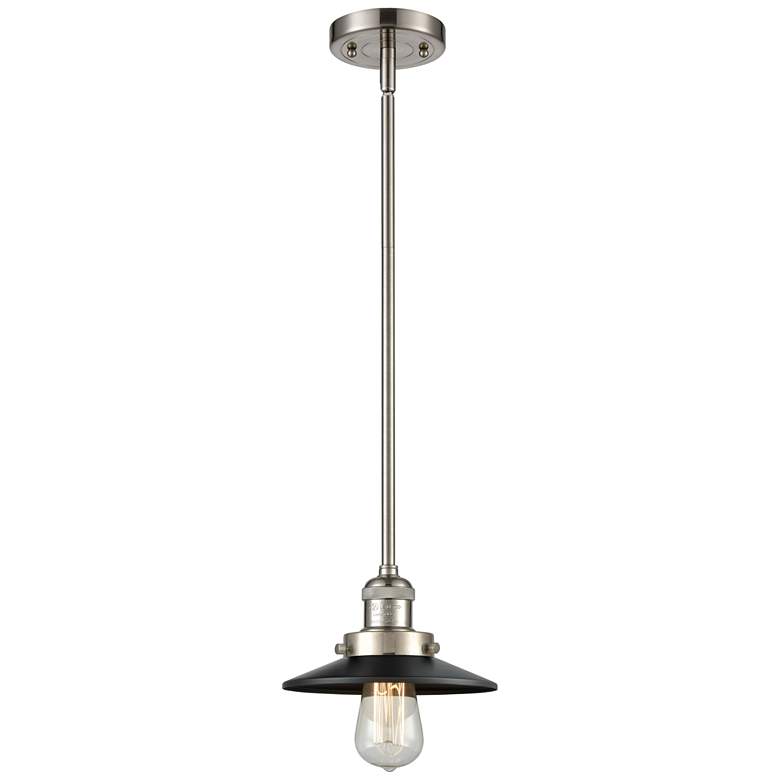 Image 1 Franklin Railroad 8"W Brushed Nickel Stem Hung Mini Pendant w/ Black S