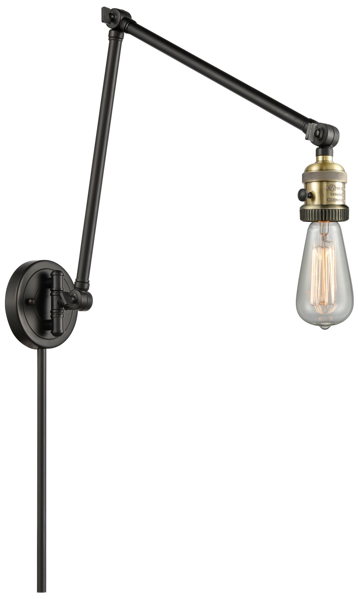 Franklin Restoration Bare Bulb 30" High Black Antique Brass Swing Arm