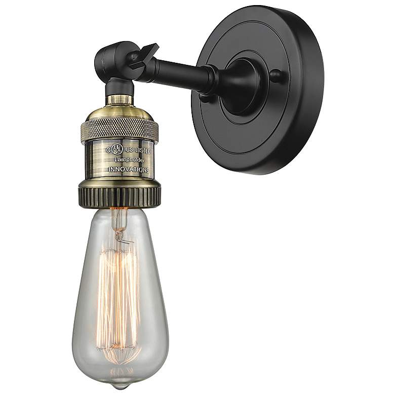 Image 1 Franklin Restoration Bare Bulb 5" Black Antique Brass Sconce