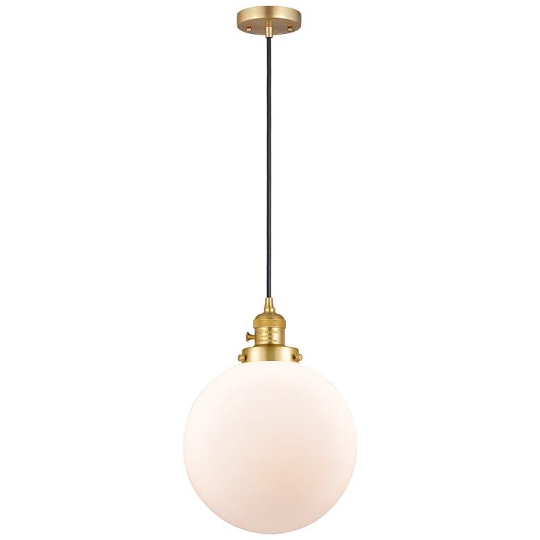 Image 1 Franklin Restoration Beacon 10" Mini Pendant - Satin Gold - Matte Whit