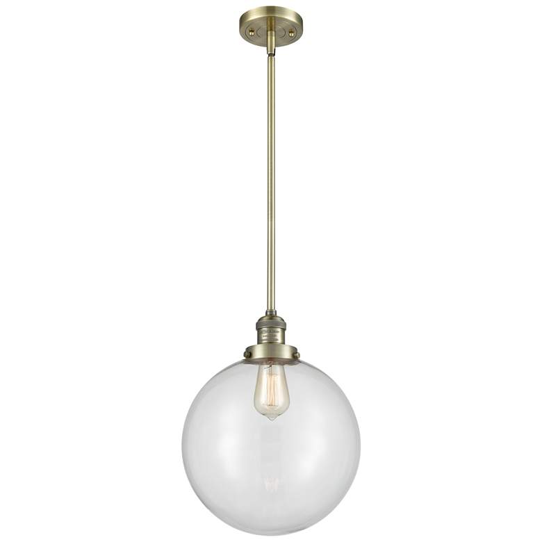 Image 1 Franklin Restoration Beacon 12" Brass Stemmed Mini Pendant w/ Clear Sh