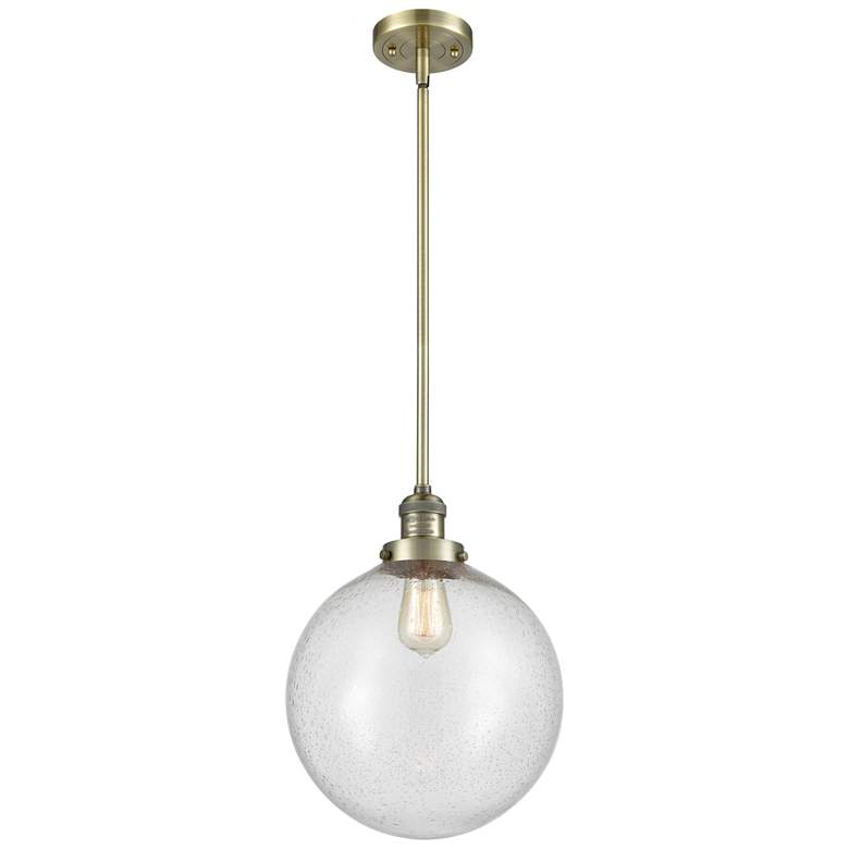 Image 1 Franklin Restoration Beacon 12" Brass Stemmed Mini Pendant w/ Seedy Sh