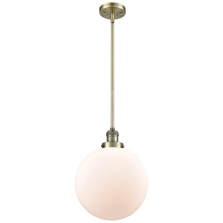 Image 1 Franklin Restoration Beacon 12" Brass Stemmed Mini Pendant w/ White Sh