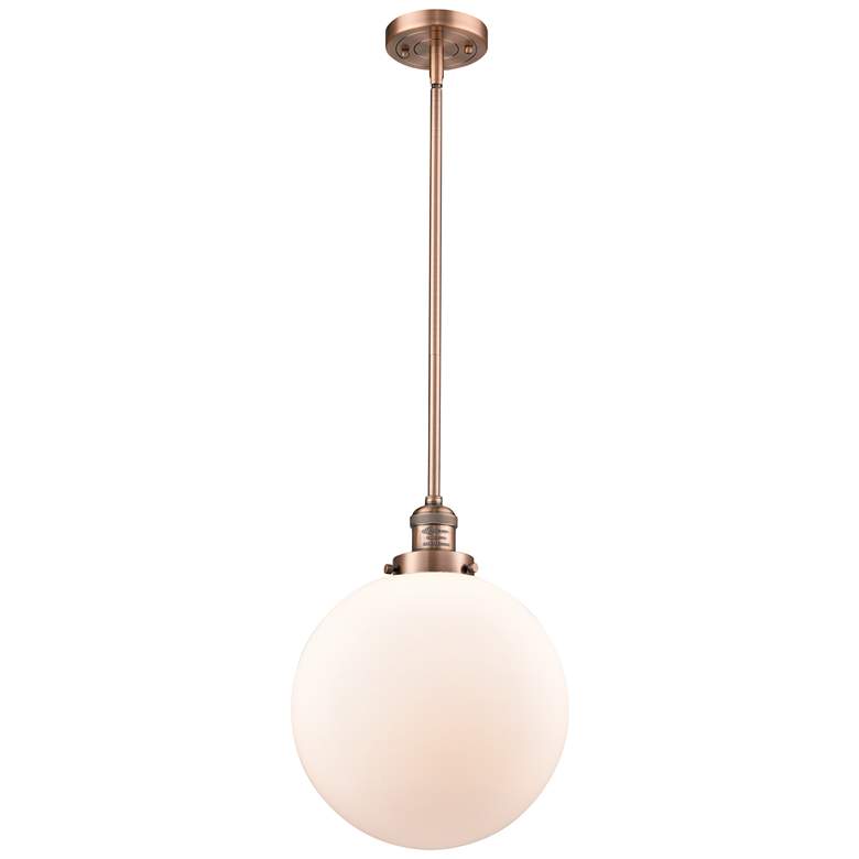 Image 1 Franklin Restoration Beacon 12" Copper Stemmed Mini Pendant w/ White S