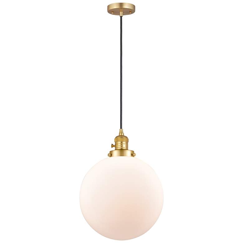 Image 1 Franklin Restoration Beacon 12" Mini Pendant - Satin Gold - Matte Whit