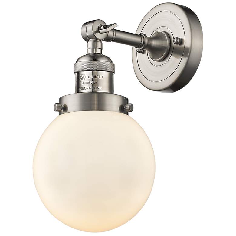 Image 1 Franklin Restoration Beacon 6" Brushed Satin Nickel Sconce w/ White Sh