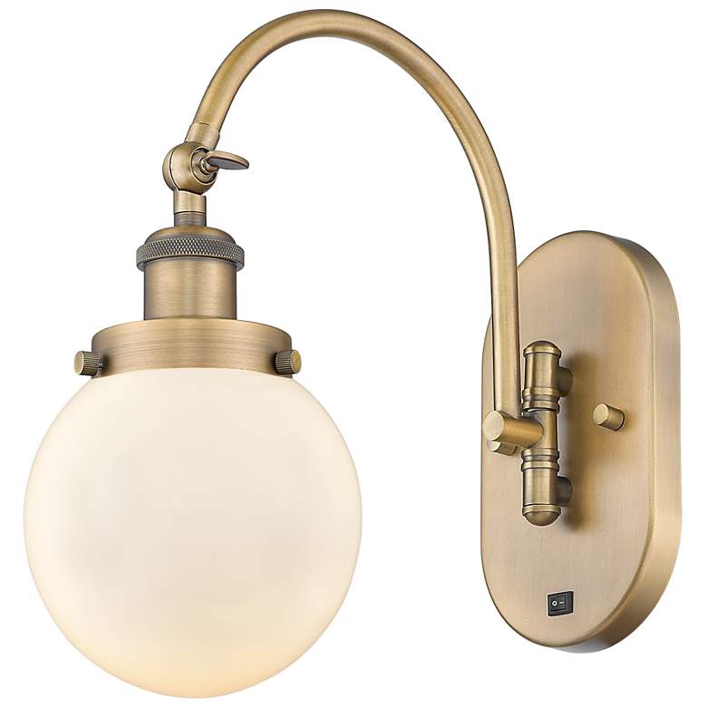 Image 1 Franklin Restoration Beacon 6" Incandescent Sconce - Brass - White Sha