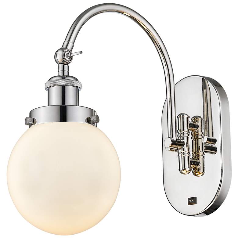 Image 1 Franklin Restoration Beacon 6" Incandescent Sconce - Nickel - White Sh