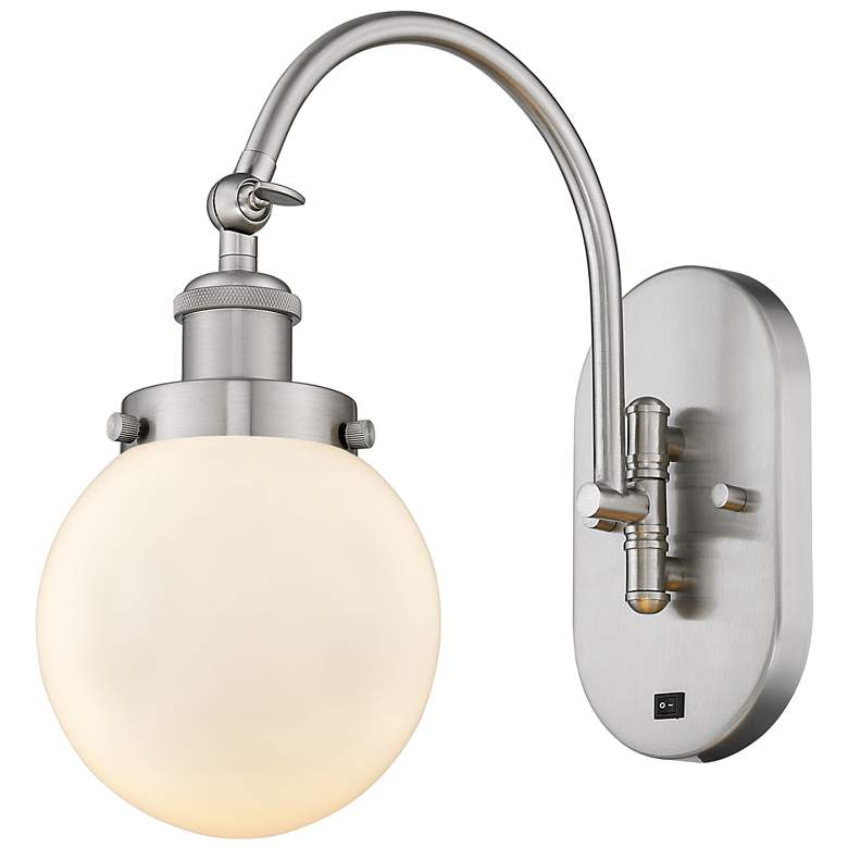Image 1 Franklin Restoration Beacon 6" Incandescent Sconce - Nickel - White Sh