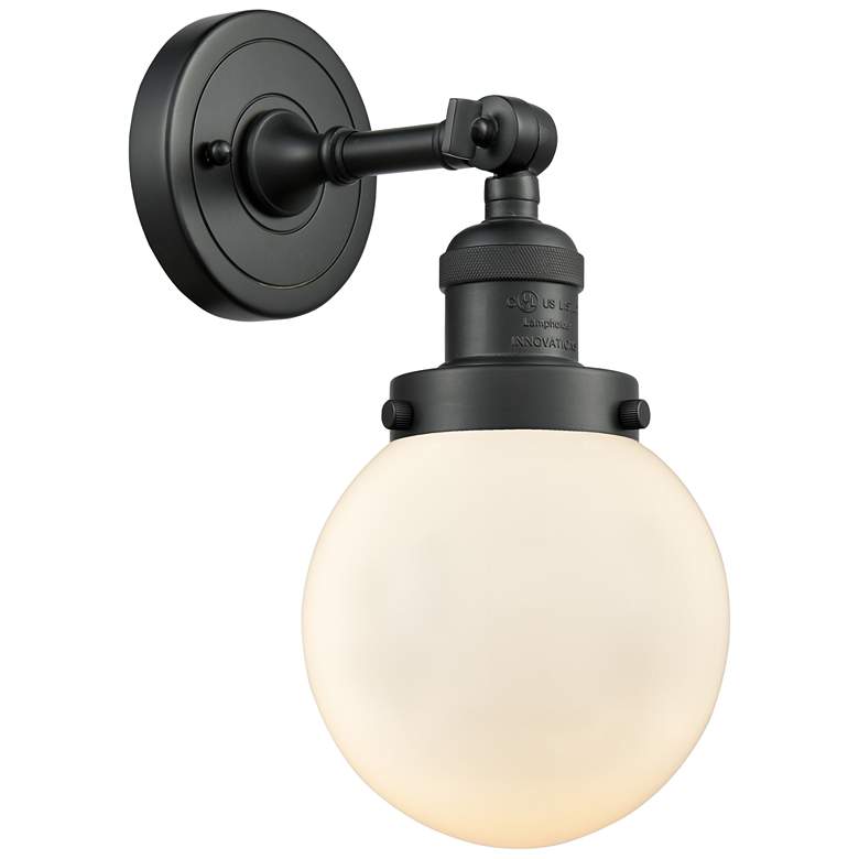 Image 1 Franklin Restoration Beacon 6" Matte Black Sconce w/ Matte White Shade