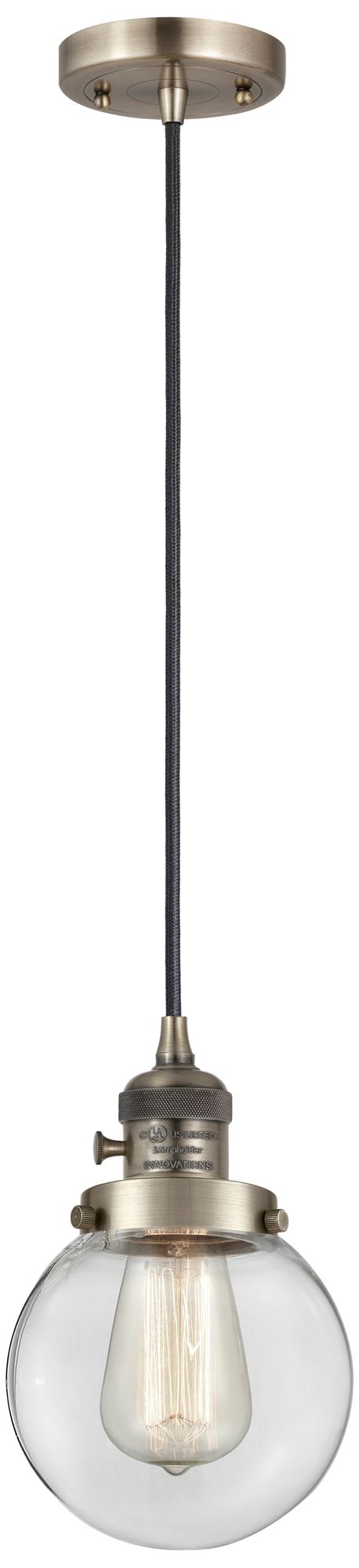 Franklin Restoration Beacon 6" Mini Pendant - Antique Brass - Clear Sh