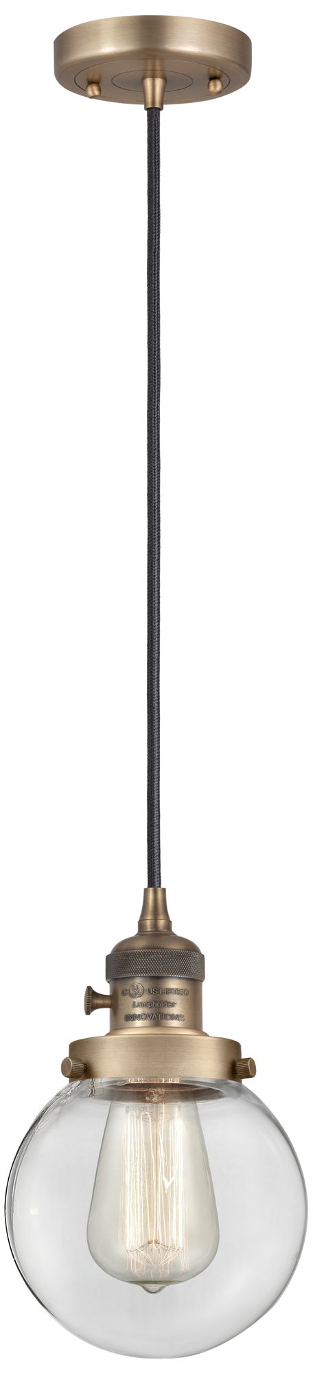 Franklin Restoration Beacon 6" Mini Pendant - Brushed Brass - Clear Sh