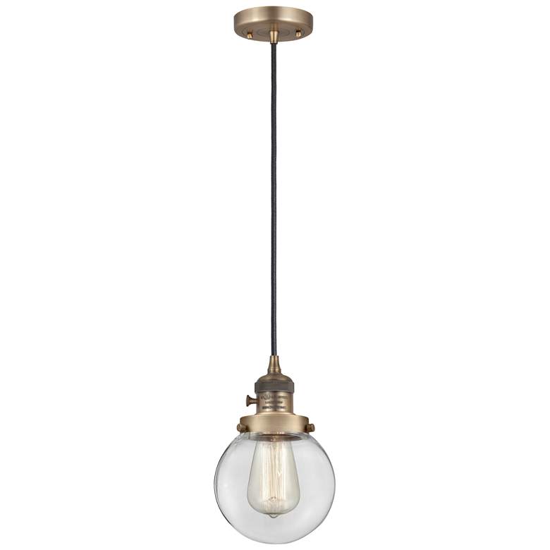 Image 1 Franklin Restoration Beacon 6 inch Mini Pendant - Brushed Brass - Clear Sh