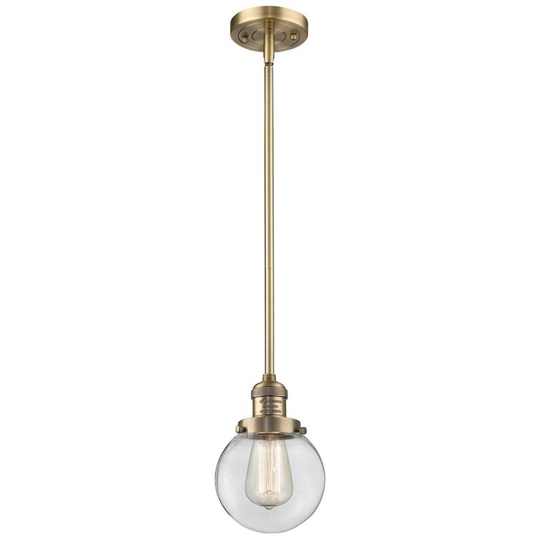 Image 1 Franklin Restoration Beacon 6 inch Mini Pendant - Brushed Brass - Clear