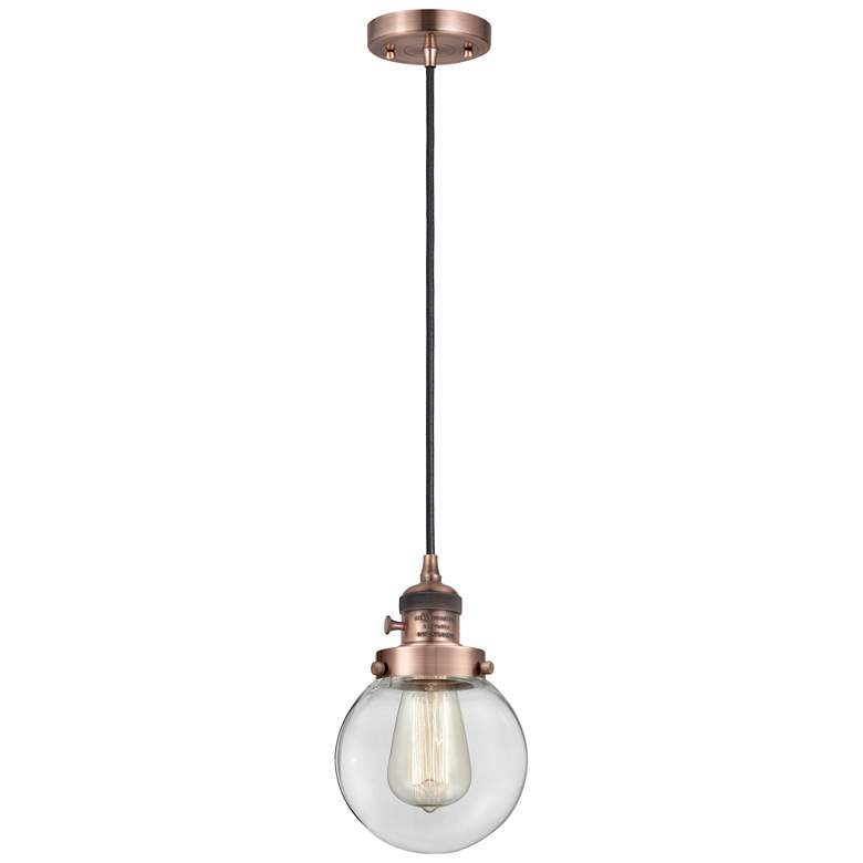 Image 1 Franklin Restoration Beacon 6" Mini Pendant - LED Bulb - Copper - Clea