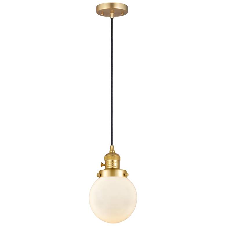 Image 1 Franklin Restoration Beacon 6" Mini Pendant - Satin Gold - Matte White