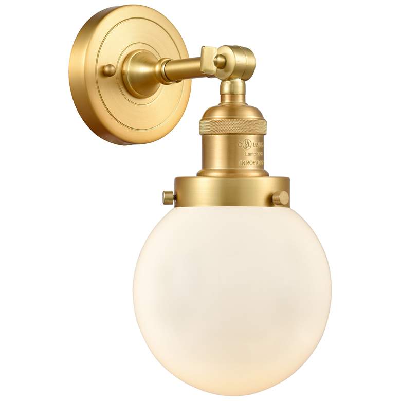 Image 1 Franklin Restoration Beacon 6" Satin Gold Sconce w/ Matte White Shade