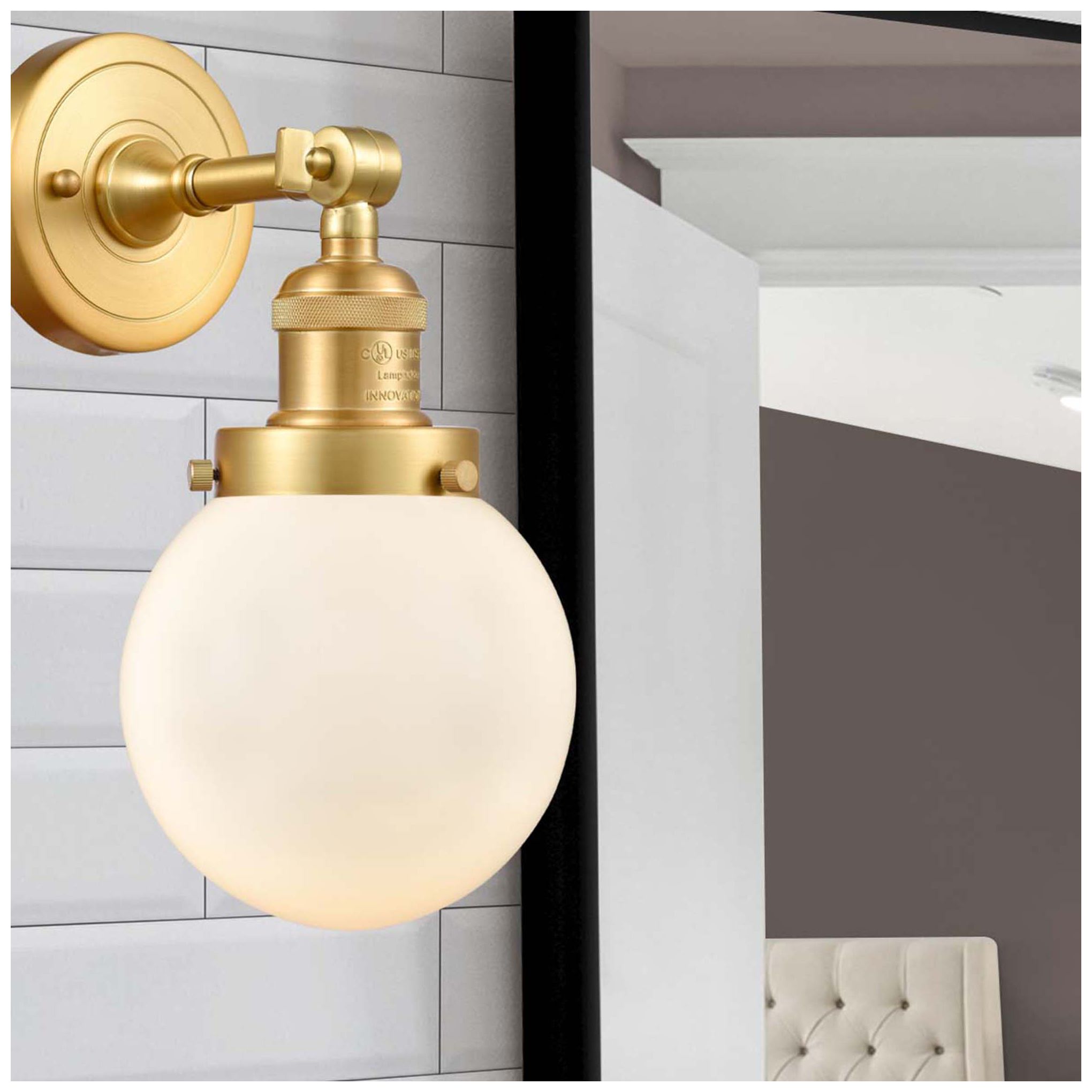 Image 5 Franklin Restoration Beacon 6" Satin Gold Sconce w/ Matte White Shade more views