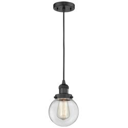 Franklin Restoration Beacon 6" LED Mini Pendant - Matte Black - Clear Shade