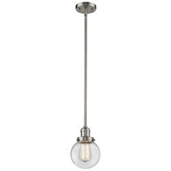 Franklin Restoration Beacon 6" LED Mini Pendant - Satin Nickel - Clear