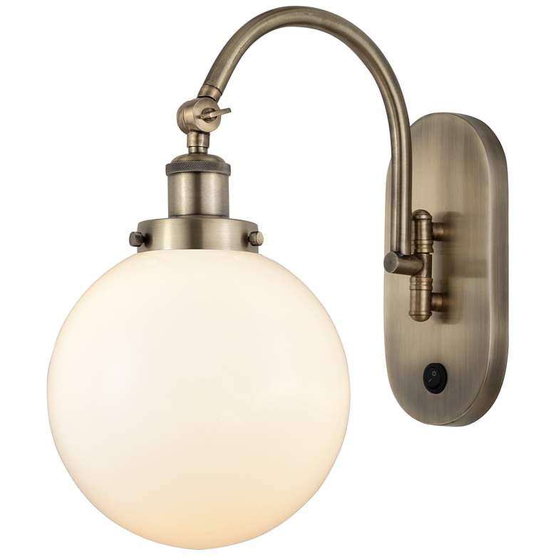 Image 1 Franklin Restoration Beacon 8" Incandescent Sconce - Brass - White Sha