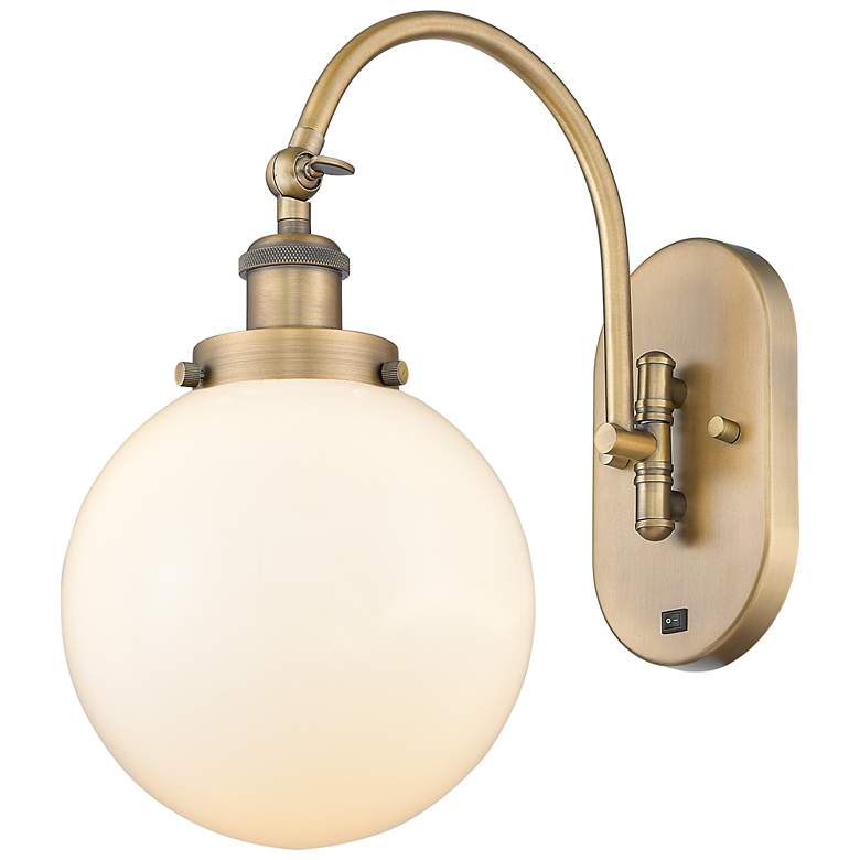 Image 1 Franklin Restoration Beacon 8" Incandescent Sconce - Brass - White Sha
