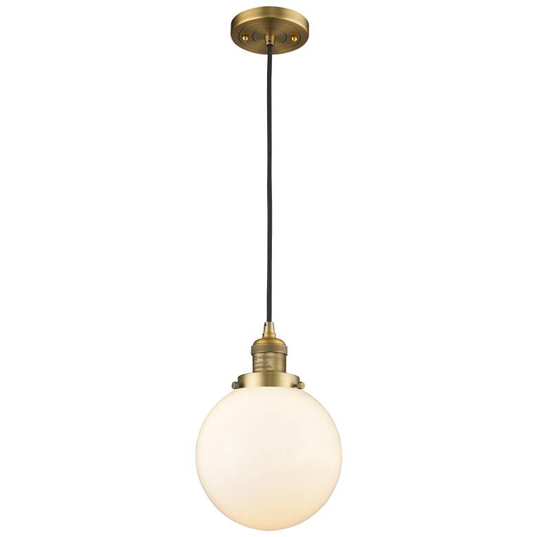 Image 1 Franklin Restoration Beacon 8" LED Mini Pendant - Brass - Matte White