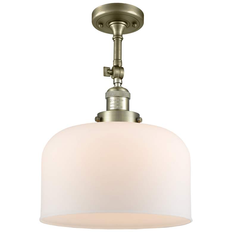 Image 1 Franklin Restoration Bell 12" Antique Brass Semi Flush Mount w/ White