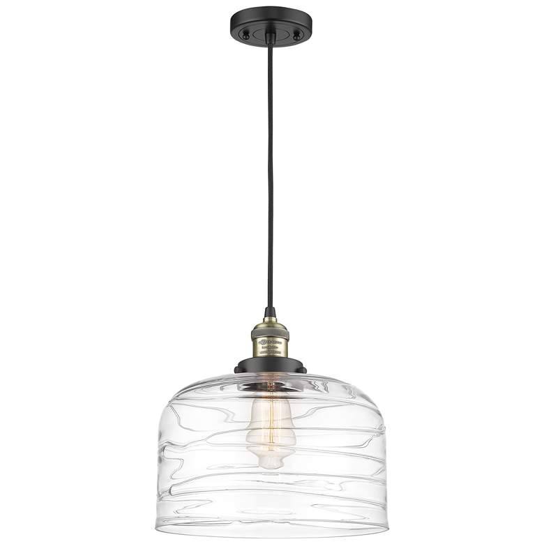 Image 1 Franklin Restoration Bell 12" Black Brass Corded Mini Pendant w/ Deco