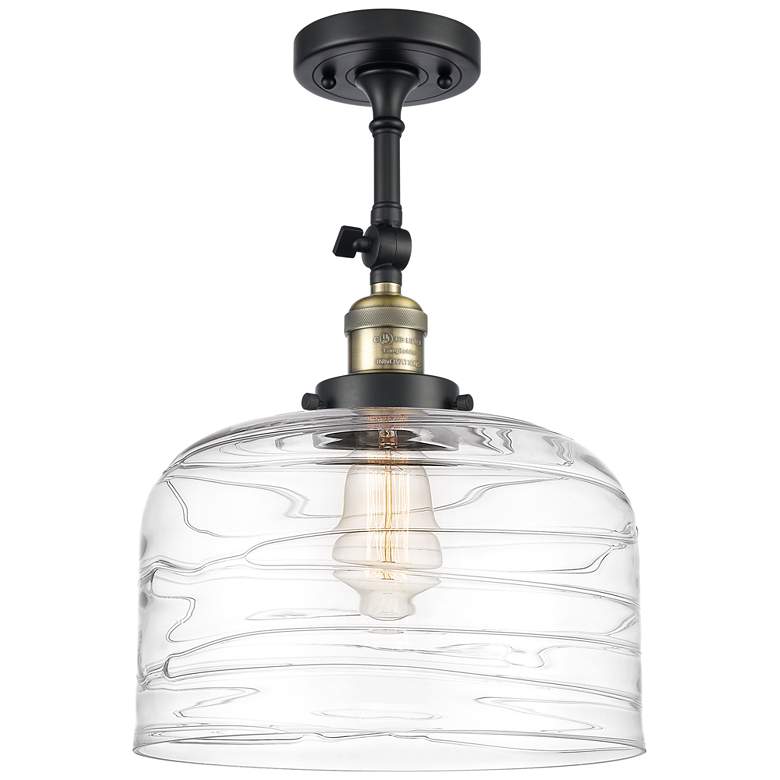 Image 1 Franklin Restoration Bell 12" Black Brass LED Semi-Flush w/ Swirl Shad