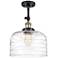 Franklin Restoration Bell 12" Black Brass LED Semi-Flush w/ Swirl Shad