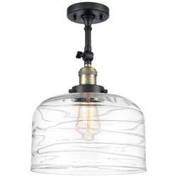 Franklin Restoration Bell 12&quot; Black Brass LED Semi-Flush w/ Swirl Shad