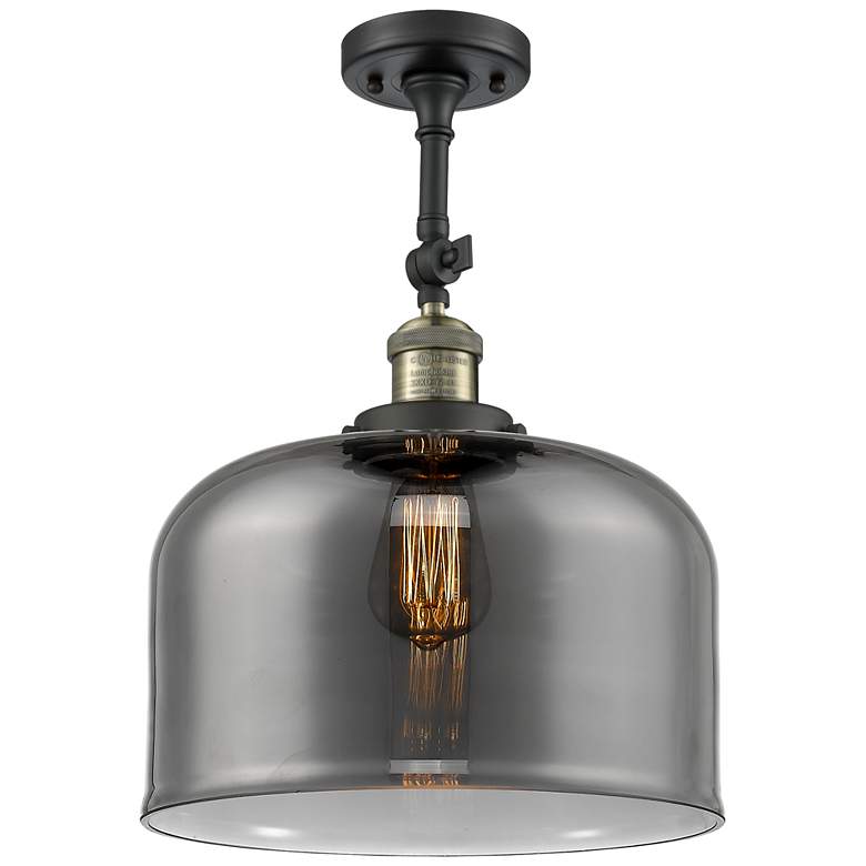 Image 1 Franklin Restoration Bell 12" Black Brass Semi Flush Mount w/ Smoke Sh