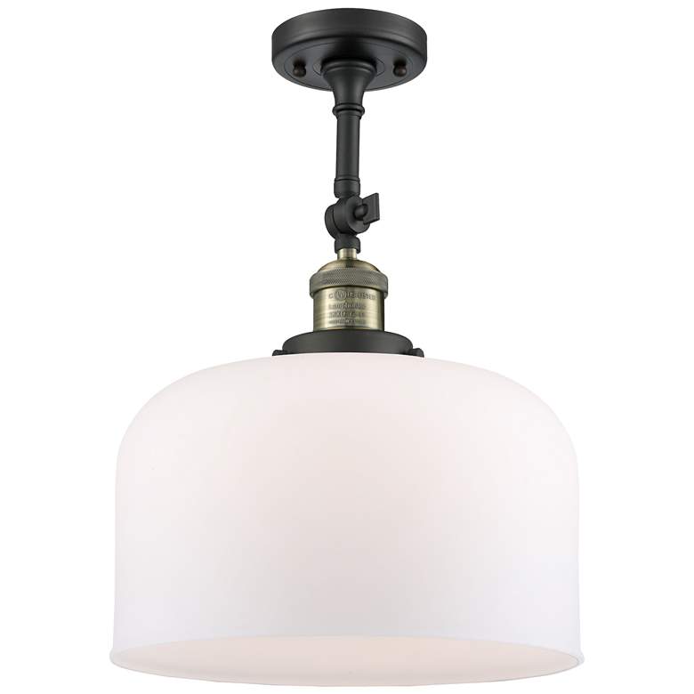 Image 1 Franklin Restoration Bell 12" Black Brass Semi Flush Mount w/ White Sh