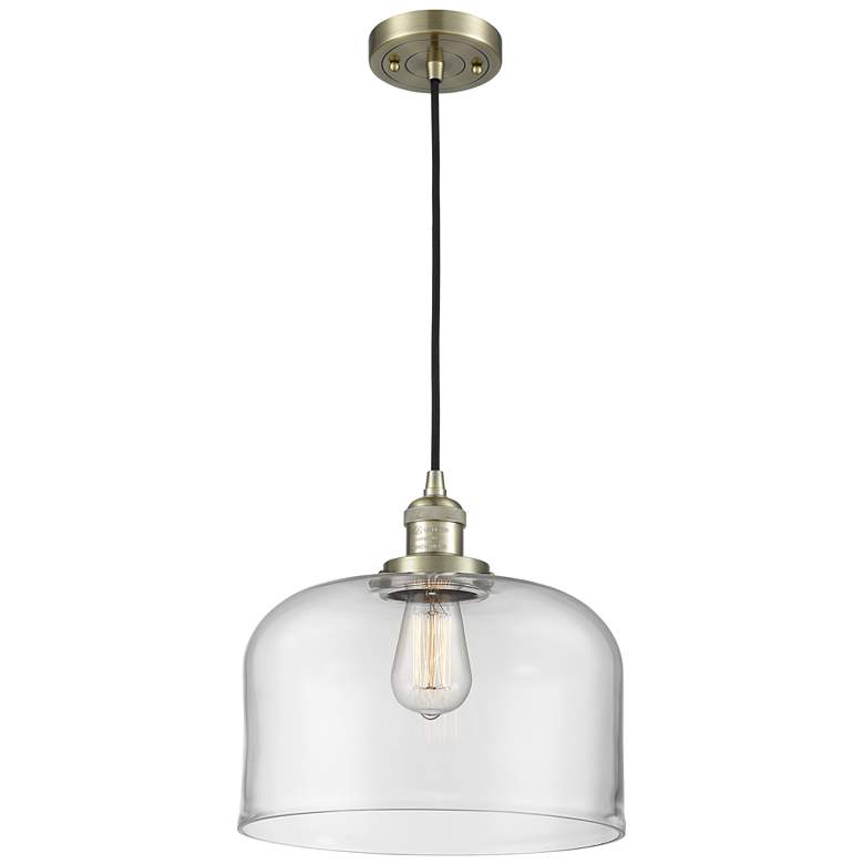 Image 1 Franklin Restoration Bell 12" Brass Corded Mini Pendant w/ Clear Shade