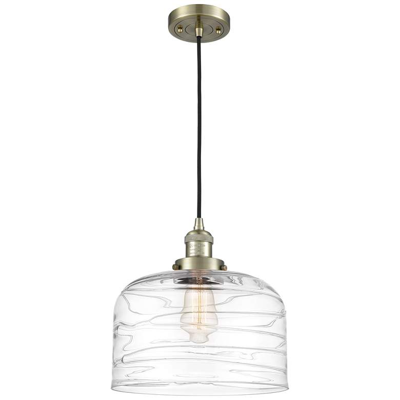 Image 1 Franklin Restoration Bell 12" Brass Corded Mini Pendant w/ Deco Shade