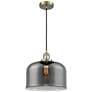 Franklin Restoration Bell 12" Brass Corded Mini Pendant w/ Smoke Shade
