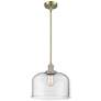 Franklin Restoration Bell 12" Brass Stemmed Mini Pendant w/ Clear Shad