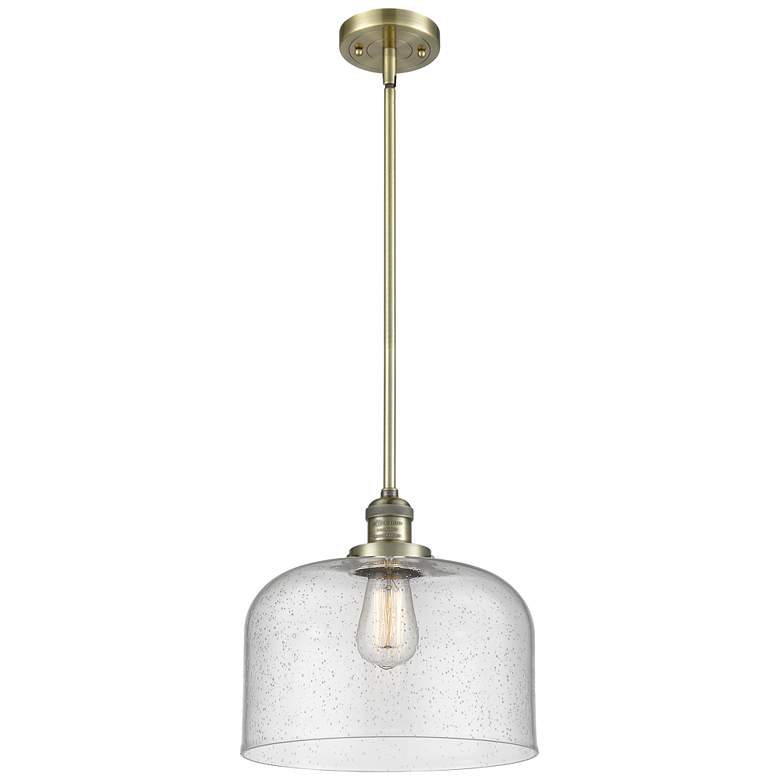 Image 1 Franklin Restoration Bell 12" Brass Stemmed Mini Pendant w/ Seedy Shad
