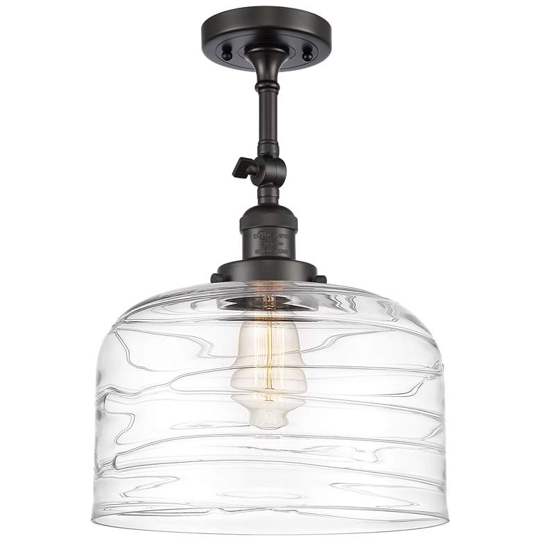 Image 1 Franklin Restoration Bell 12" Bronze LED Semi-Flush w/ Swirl Shade