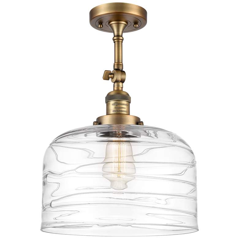 Image 1 Franklin Restoration Bell 12" Brushed Brass LED Semi-Flush w/ Swirl Sh