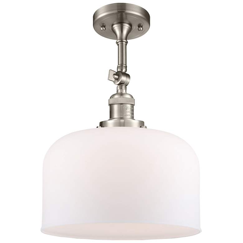 Image 1 Franklin Restoration Bell 12" Brushed Nickel Semi Flush w/ White Shade