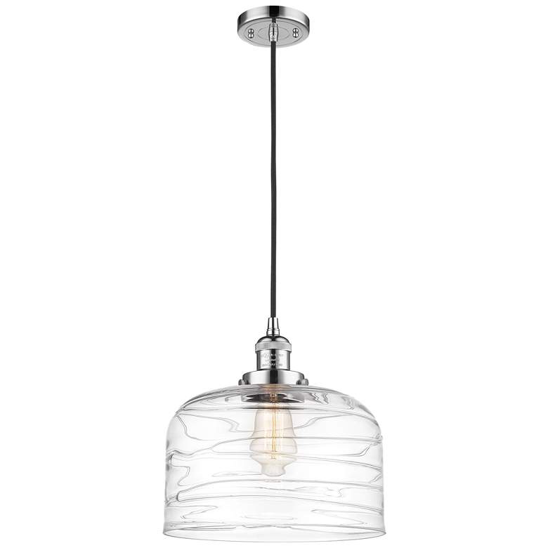 Image 1 Franklin Restoration Bell 12" Chrome Corded Mini Pendant w/ Deco Shade