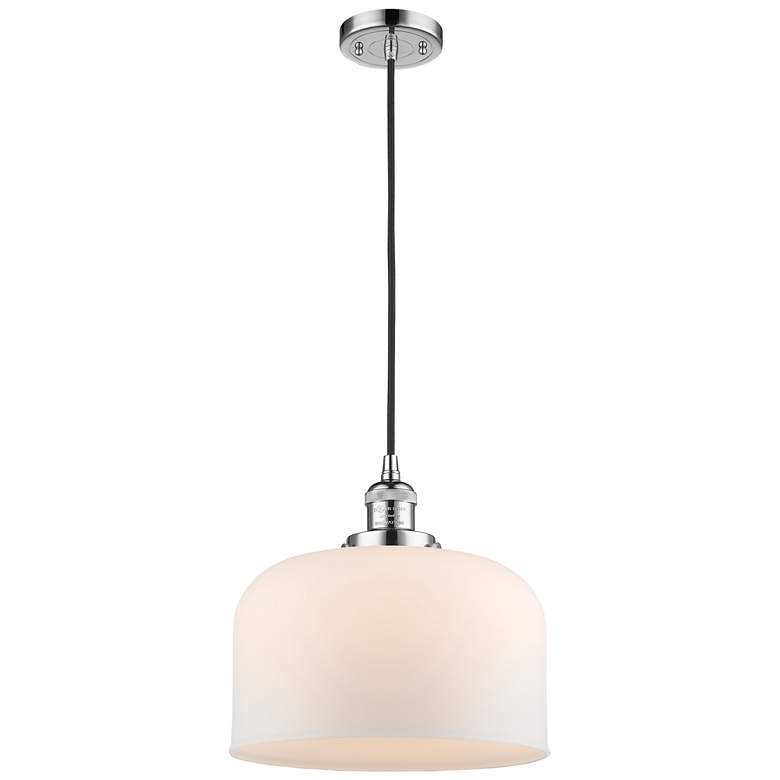 Image 1 Franklin Restoration Bell 12" Chrome Corded Mini Pendant w/ White Shad