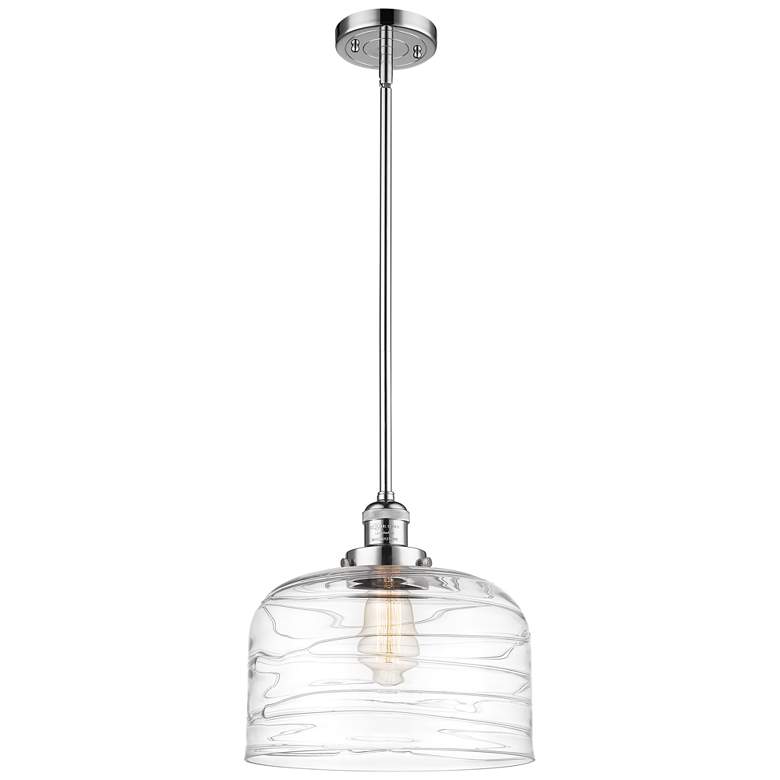 Image 1 Franklin Restoration Bell 12" Chrome Stemmed Mini Pendant w/ Deco Shad